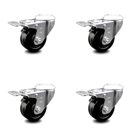 SERVICE CASTER 3 Inch Phenolic Wheel Swivel Bolt Hole Caster Set with Total Lock Brake SCC SCC-BHTTL20S314-PHS-4